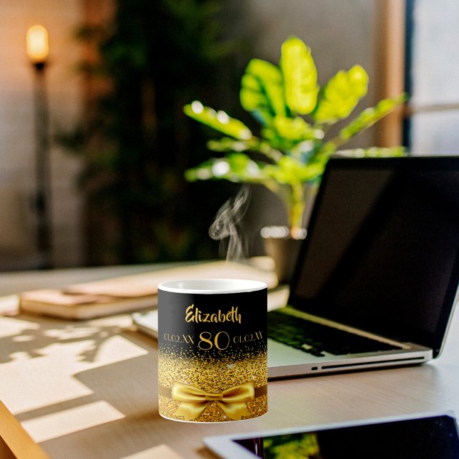 80-årsdag svart guld namn klassisk elegant kaffemugg (Skapare uppladdad)