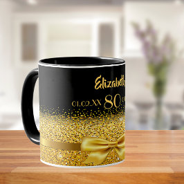 80-årsdag svart guld namn klassisk elegant mugg
