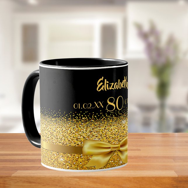 80-årsdag svart guld namn klassisk elegant mugg (Skapare uppladdad)