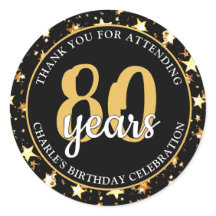 80-årsdag Svarta och gyllene stjärnor TACK