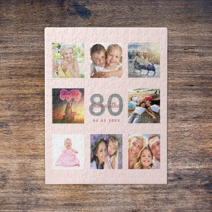 80-årsdagars anpassningsbar foto ro guld  rosa pussel