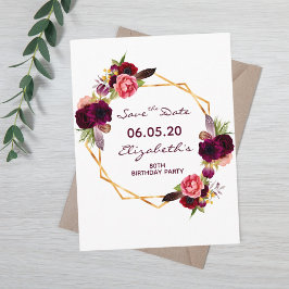 80-årsdagars burgrå blommigt vit Spara datum Vykort