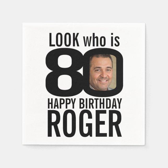 80-årsdagars svart utseendet 80-anpassningsbars fo pappersservett (Framsidan)