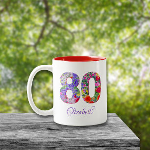 80-årsdagen blommigt färglös namn mugg