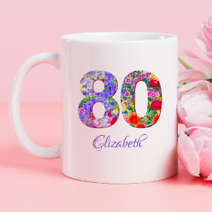 80-årsdagen blommigt färglös namn mugg