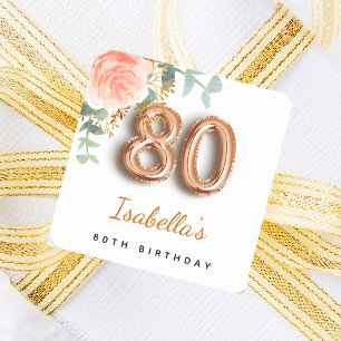 80-årsdagen blommigt ro guld eucalyptus monogram fyrkantigt klistermärke