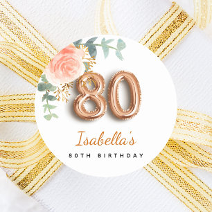 80-årsdagen blommigt ro guld eucalyptus monogram runt klistermärke