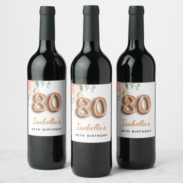 80-årsdagen blommigt ro guld eucalyptus monogram vinflaska etikett (Flaskor)