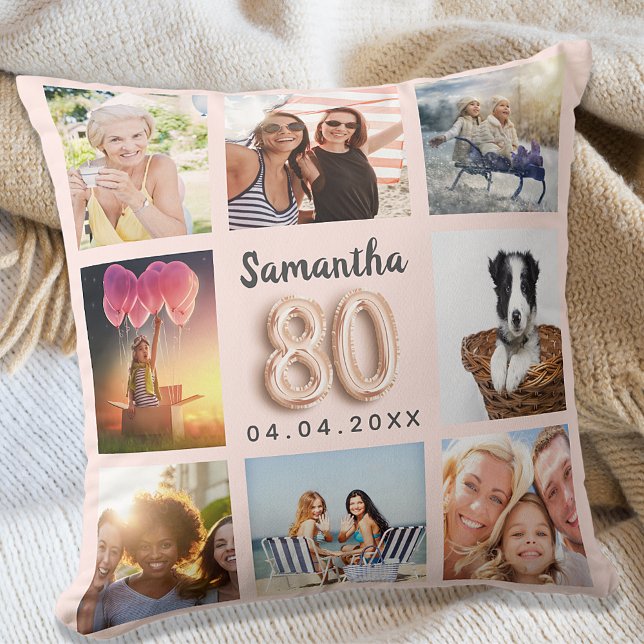 80-årsdagen för ro guld  rosa fotokollage kudde (Skapare uppladdad)
