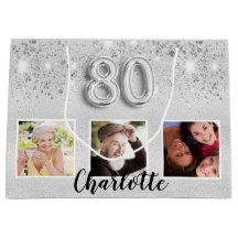 80-årsdagen för silver glitter-dammfoto, monogram