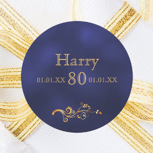 80-årsdagen, marinblått guld namn kille runt klistermärke