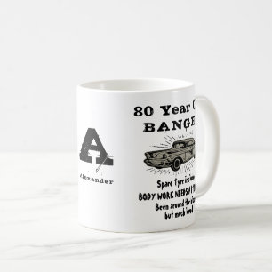 80-årsdagen Retro lustigt För manar bil Monogram Kaffemugg