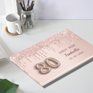 80-årsdagen ro guld glitter rosa monogram chic gästböcker