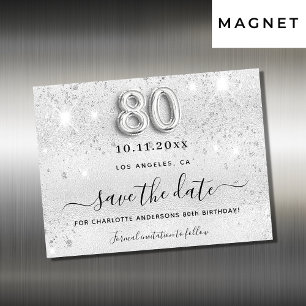 80-årsdagen silver glitter spara datum magneter