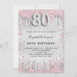 80-årsdagen silver rosa glitter stoft från metall inbjudningar