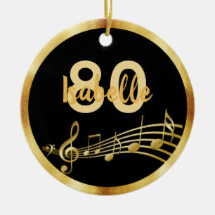 80-årsdagen svart guld musik noter namn julgransprydnad keramik