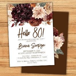 80-årsfest Brun Beige Blommor Blommig Inbjudningar