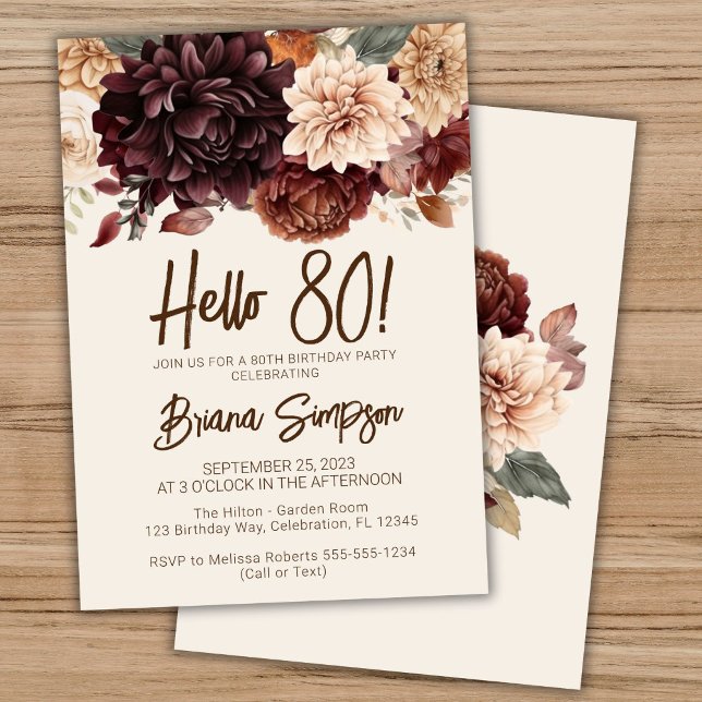 80-årsfest Brun Beige Elfenbensfärgade Blommor Inbjudningar (Skapare uppladdad)