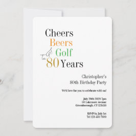 80-årsfest Golf Cheers Öl Minimal Inbjudningar