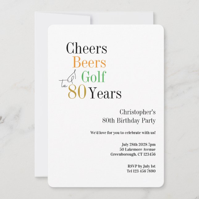 80-årsfest Golf Cheers Öl Minimal Inbjudningar (Framsida)