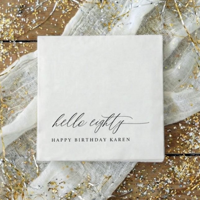 80-årsfest Hello 80 Modern Milstolpe Pappersservett (80th birthday party napkins - modern elegant hello eighty birthday party decor - milestone)