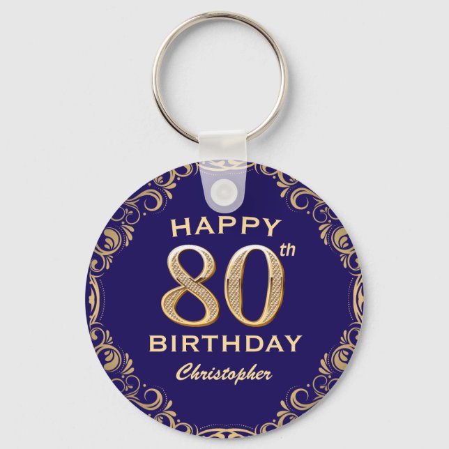 80-årsfest Navyblå och guldglitter Nyckelring (Framsida)