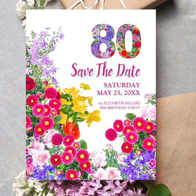 80-årsfirande blomster modern Save The Date-vykort Meddelande Vykort (Skapare uppladdad)