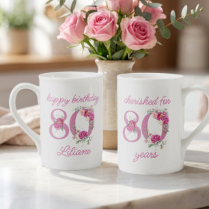 80-årsfirande Blomstertal 80 år Benporslin Mugg