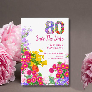 80-årsfirande Blomsterträdgård Elegant Fest Spara Datumet