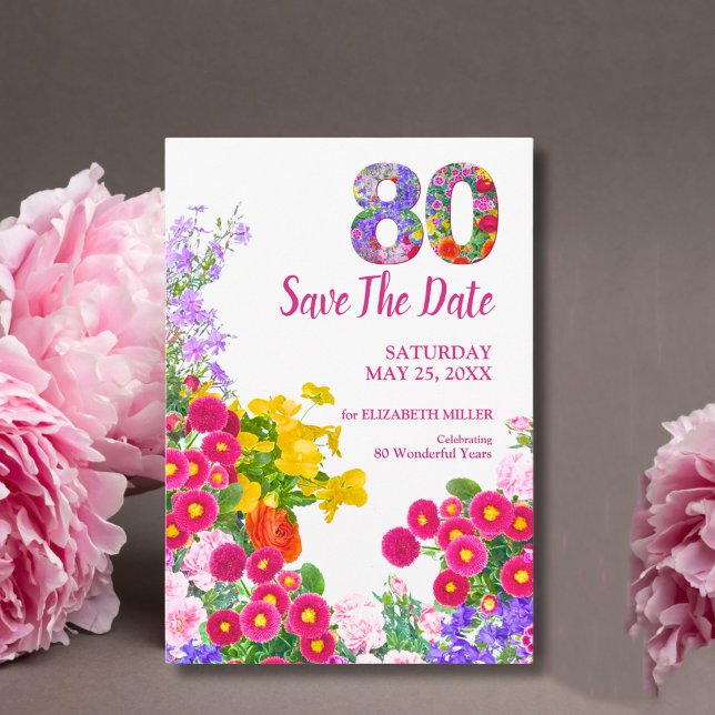 80-årsfirande Blomsterträdgård Elegant Fest Spara Datumet (Skapare uppladdad)