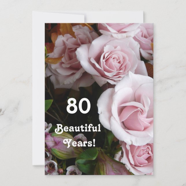 80-årsfirande - Bouquet med rosa rosor Inbjudningar (Framsida)
