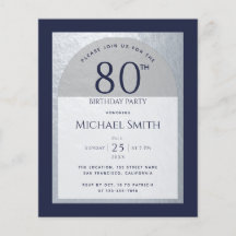 80-årsfirande Budget Marinblå Silver Herr Inbjudan