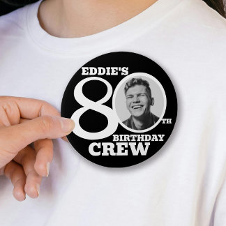 80-årsfirande crew anpassad bild och namn knapp
