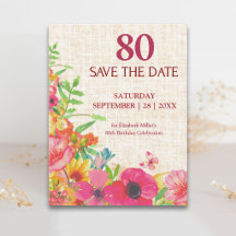 80-årsfirande Djärva Blommiga Lin Save The Date