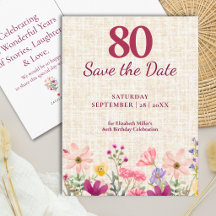 80-årsfirande Elegant blomsterduk Save the Date
