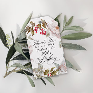 80-årsfirande Elegant decemberblommig tack Presentetikett