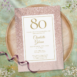 80-årsfirande Elegant Roséguld Glitter Inbjudningar
