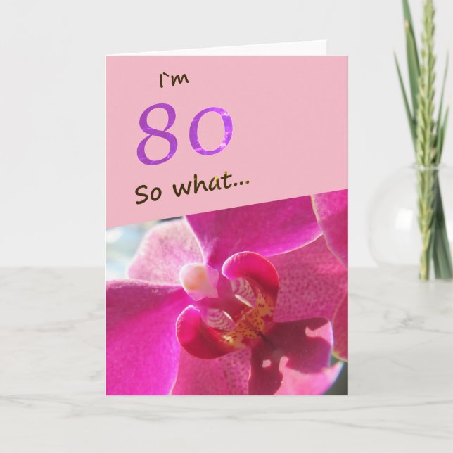 80-årsfirande med rolig rosa orkidé kort (Framsida)