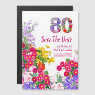 80-årsfirande modernt blommigt Save The Date Magnetisk Inbjudningskort