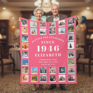 80-årsfirande Mor Familj Fotokollage Rosa Fleecefilt