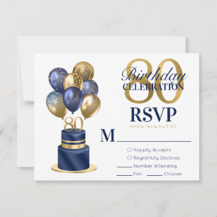 80-årsfirande Navy Blue Ballongtårta RSVP OSA Kort