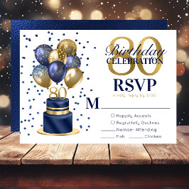80-årsfirande Navy Blue Ballongtårta RSVP OSA Kort