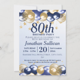80-årsfirande Navy Guld Ballonger Party Inbjudningar