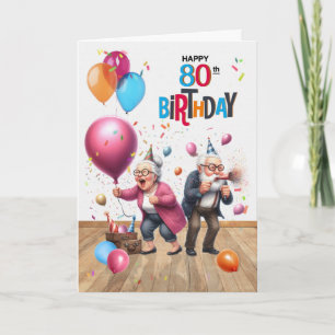 80-årsfirande rolig gammal man och kvinna ballonge kort