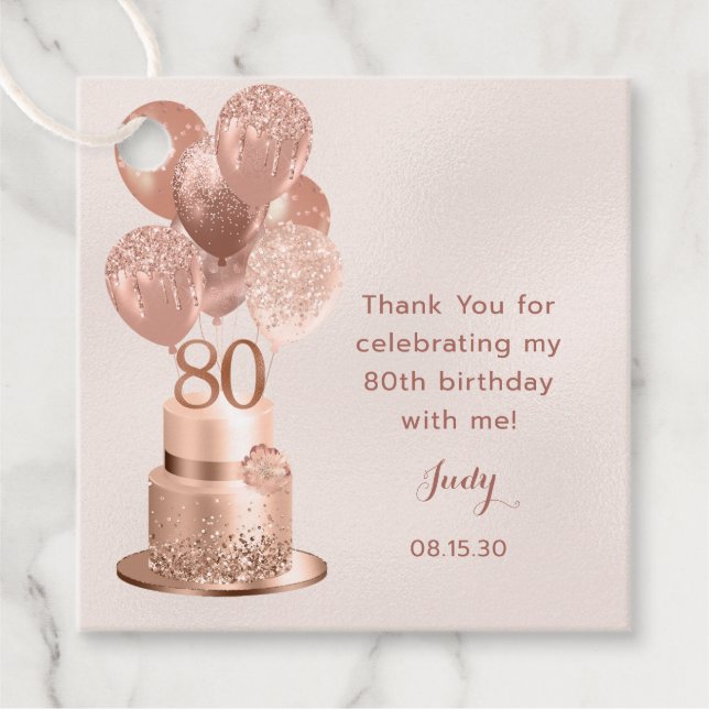 80-årsfirande Rosa Guld Tårta Gåvor Etiketter (Framsida)