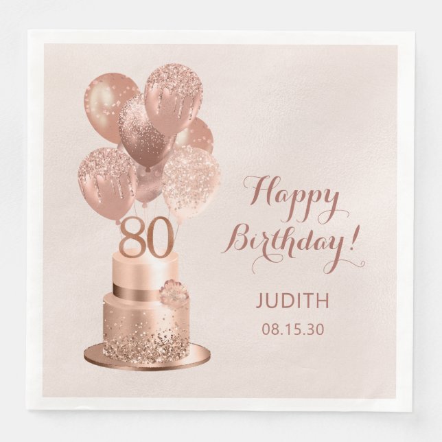 80-årsfirande Rose Gold Tårta  Pappersservett (Framsida)
