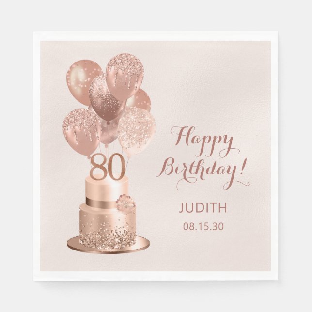 80-årsfirande Rose Gold Tårta  Pappersservett (Framsidan)
