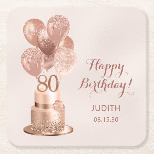 80-årsfirande Rose Gold Tårta Underlägg Papper Kvadrat