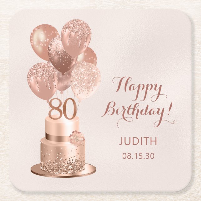 80-årsfirande Rose Gold Tårta  Underlägg Papper Kvadrat (Framsidan)
