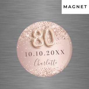 80-årsfirande roséguld rosa spara datum-magnet magnet